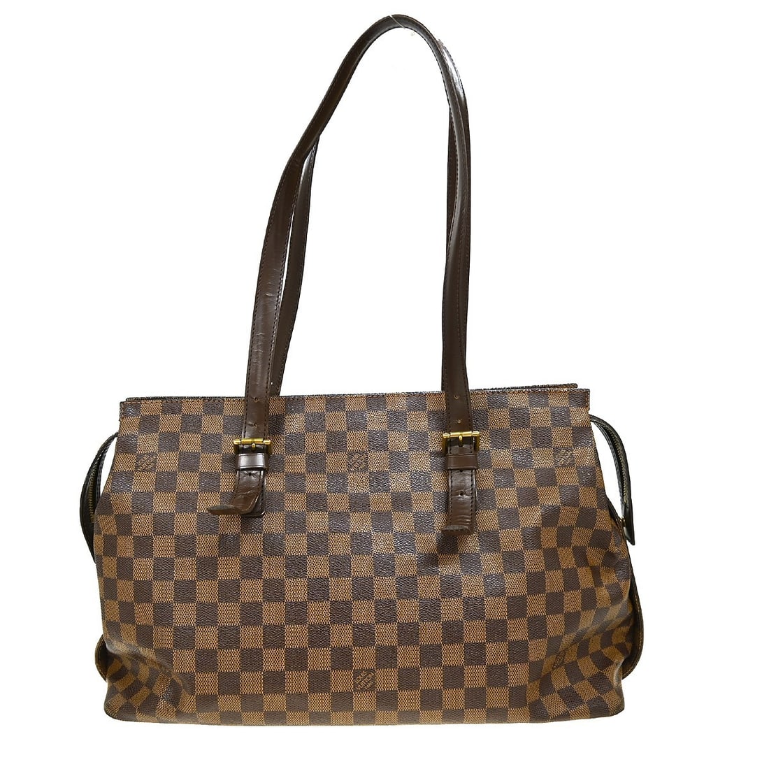 Louis Vuitton Chelsea Damier Canvas Tote Bag: Louis Vuitton Chelsea Damier Canvas Tote Bag This Louis Vuitton Chelsea shoulder tote bag features the iconic Damier canvas leather exterior with a classic check pattern and logo accents. The bag is d