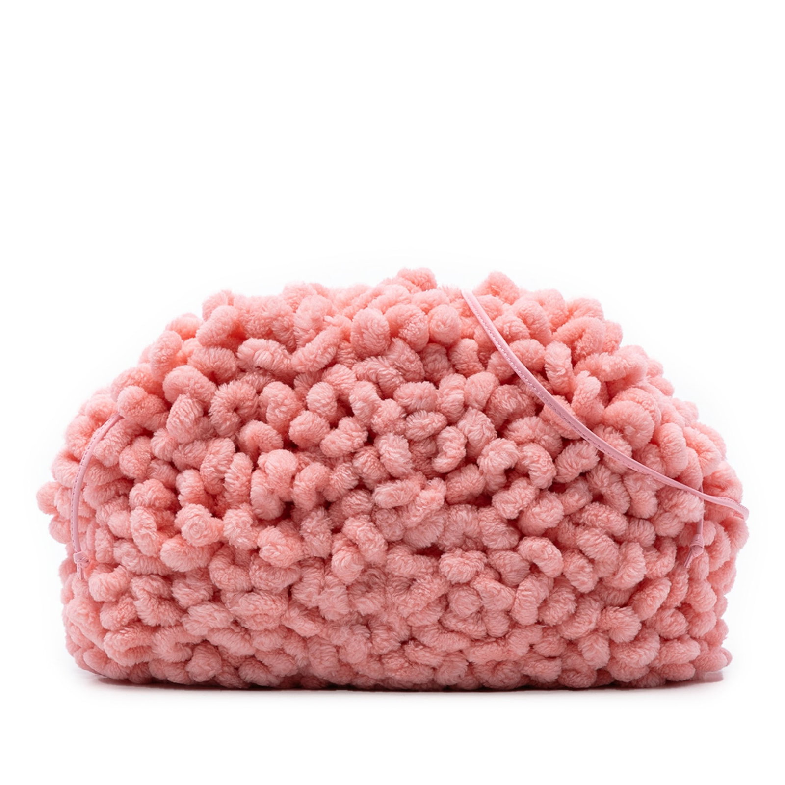 Bottega Veneta Teen The Pouch Pink Chenille Crossbody Bag: Bottega Veneta Teen The Pouch Pink Chenille Crossbody Bag This Bottega Veneta Teen Chenille The Pouch Crossbody features a chenille fabric body in pink, a flat leather shoulder strap, and a top magnet
