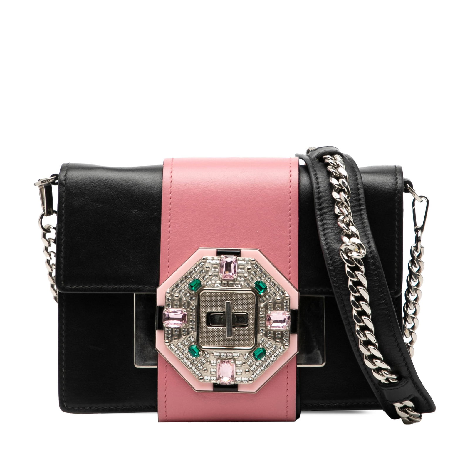 Prada City Calf Leather Crossbody With Crystal Ribbon Embellishments: Prada City Calf Leather Crossbody With Crystal Ribbon Embellishments This Prada City Calf Crystal Embellished Ribbon Bag is crafted from black leather and features crystal embellishments and a front f