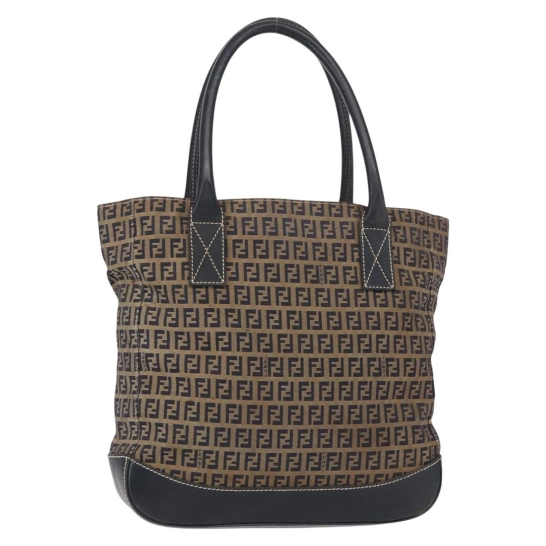 FENDI Zucchino Canvas Navy Silver Tote Bag Italy Auth (1 of 18)