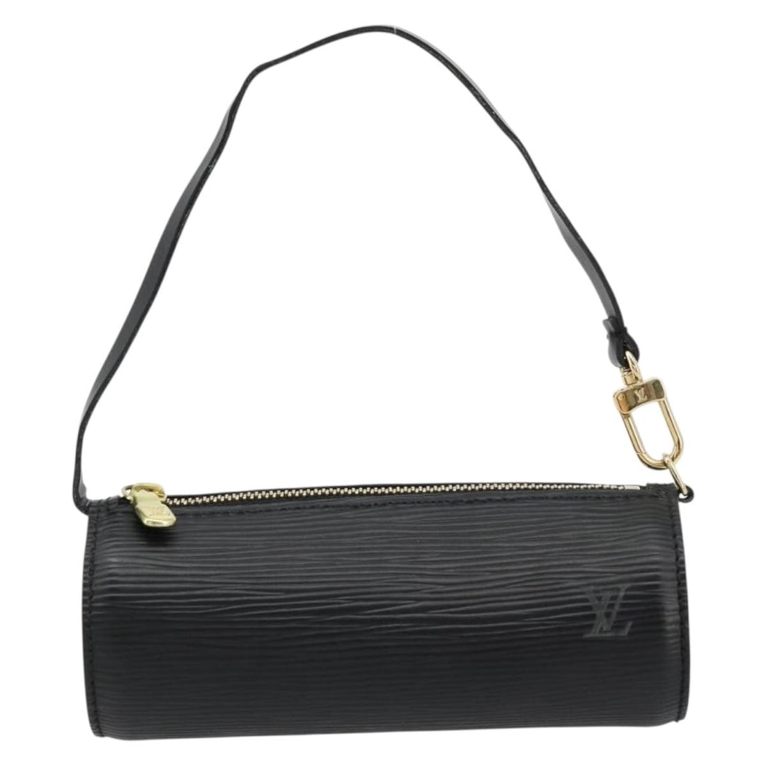 Louis Vuitton Epi Leather Soufflot Pochette Black: Louis Vuitton Epi Leather Soufflot Pochette Black This Louis Vuitton Soufflot Pochette is crafted from black Epi leather and features a compact, elegant design. The bag shows signs of use, including r