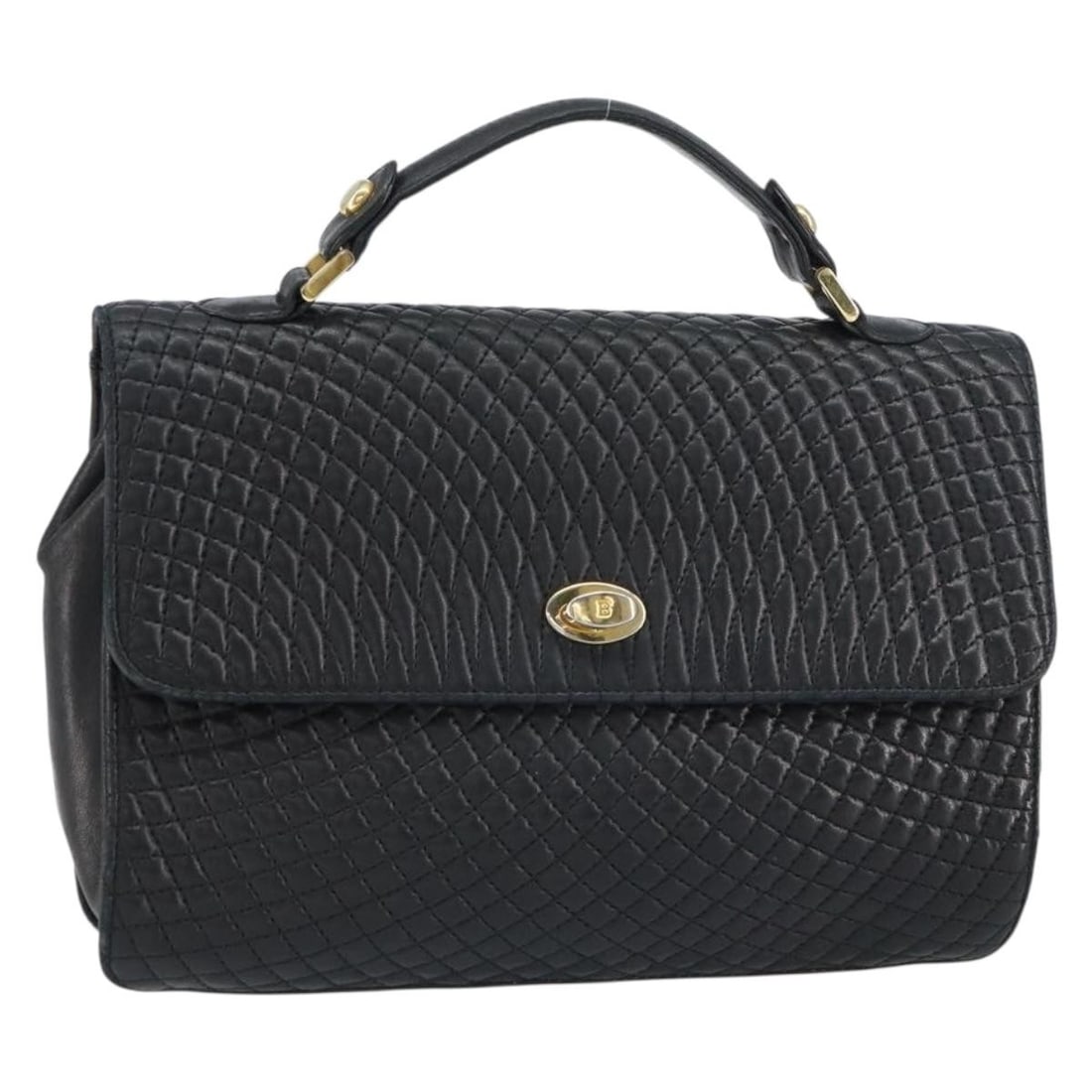 Bally Black Leather Handbag with Gold Accents Switzerland: Bally Black Leather Handbag with Gold Accents Switzerland This BALLY handbag features black leather with gold accents, offering a classic and sophisticated look. The bag is heavily used, with notable 