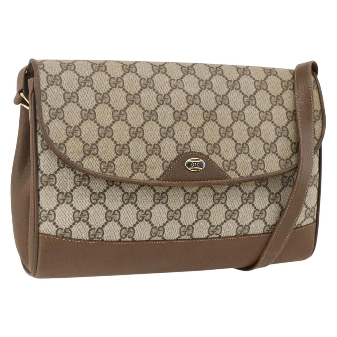 Gucci GG Supreme PVC and Leather Beige Gold Women's Shoulder Bag 116 02 067 (1 of 18)