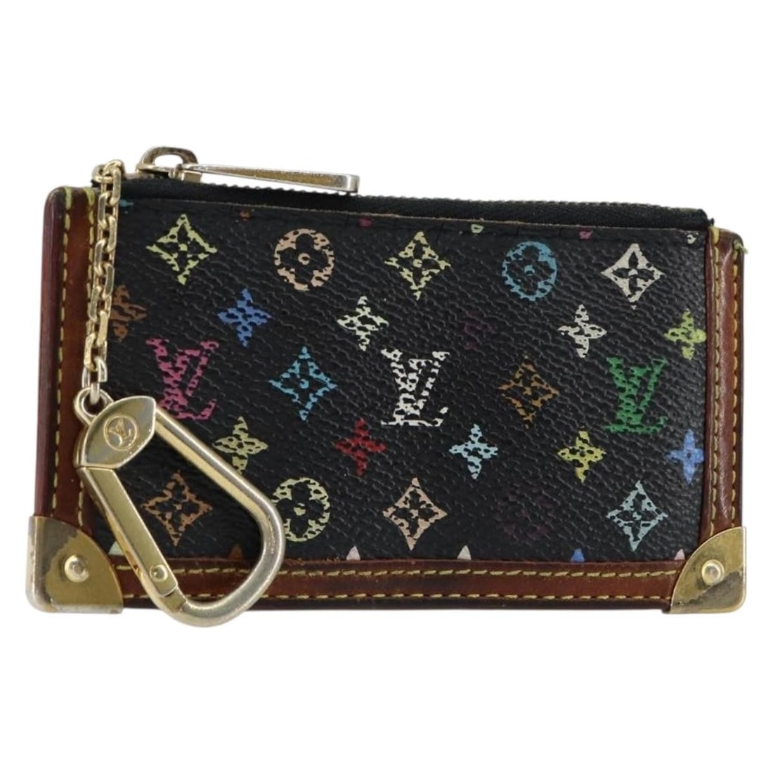 LOUIS VUITTON Multicolor Coin Purse Pochette Cles Black M13664 Auth (1 of 17)