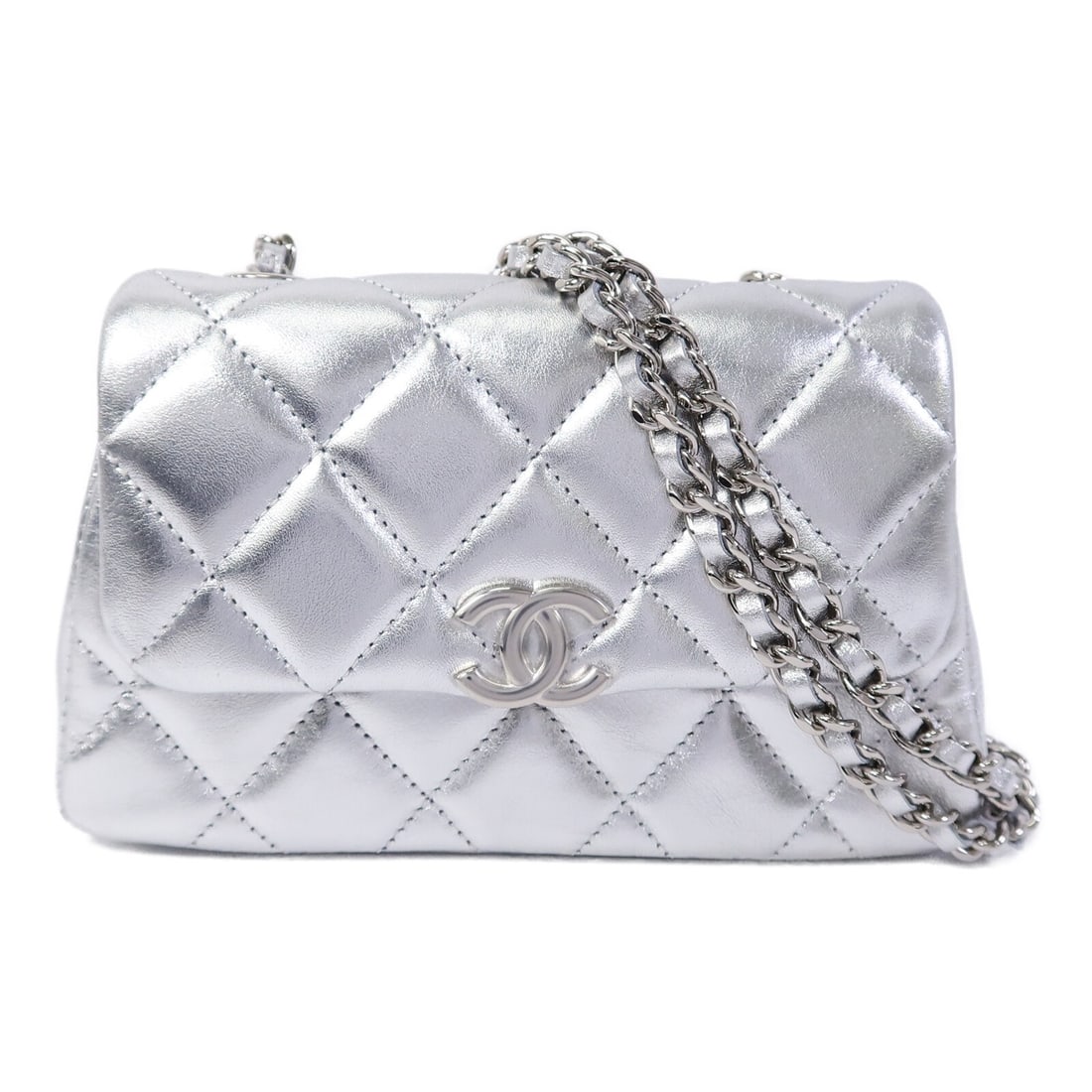 CHANEL Silver Lambskin CC Chain Shoulder Bag (1 of 15)