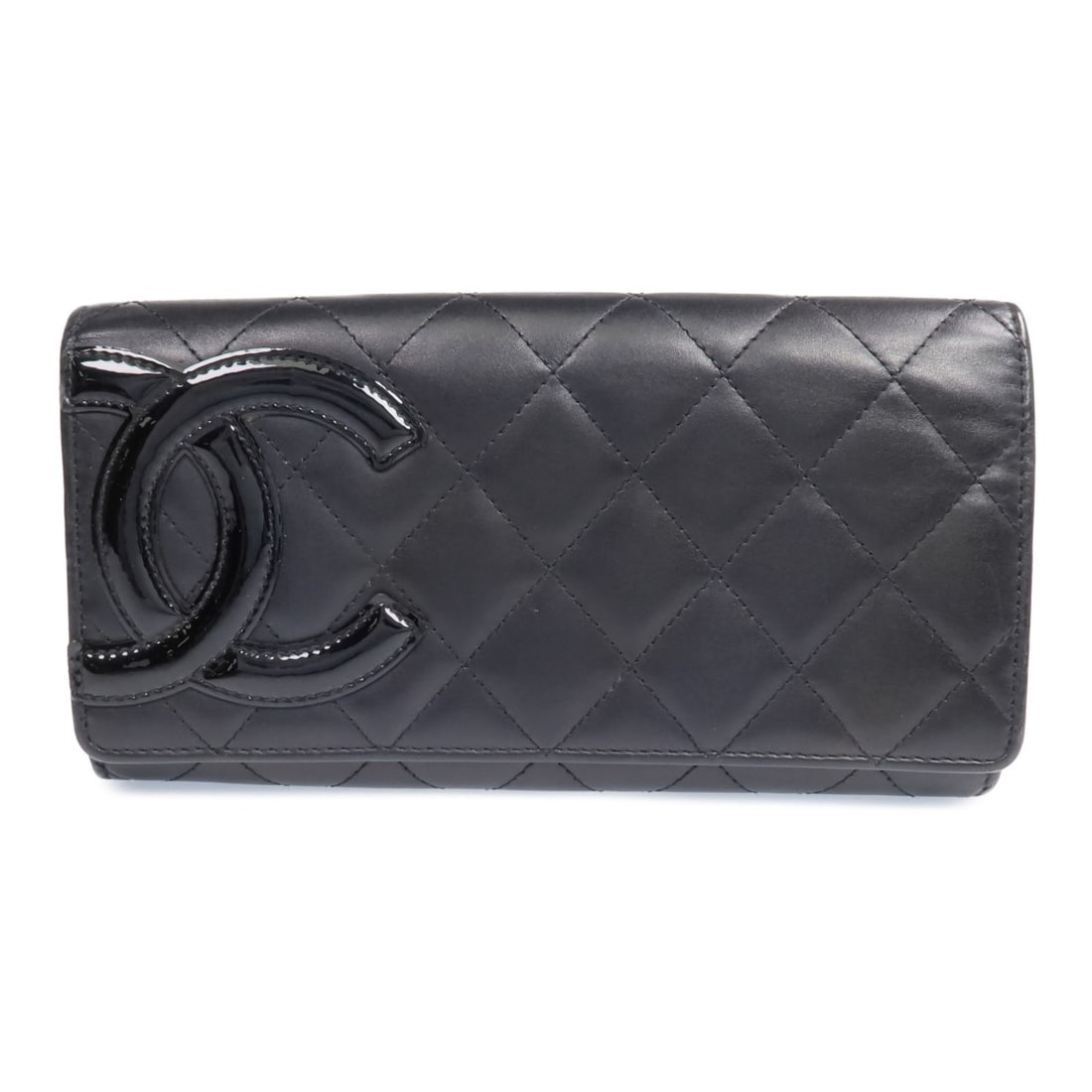 Chanel Cambon CC Black Calfskin Bifold Wallet: Chanel Cambon CC Black Calfskin Bifold Wallet This CHANEL Cambon long wallet is crafted from black calfskin leather and features a bifold design. Made in France, it offers both elegance and practicali