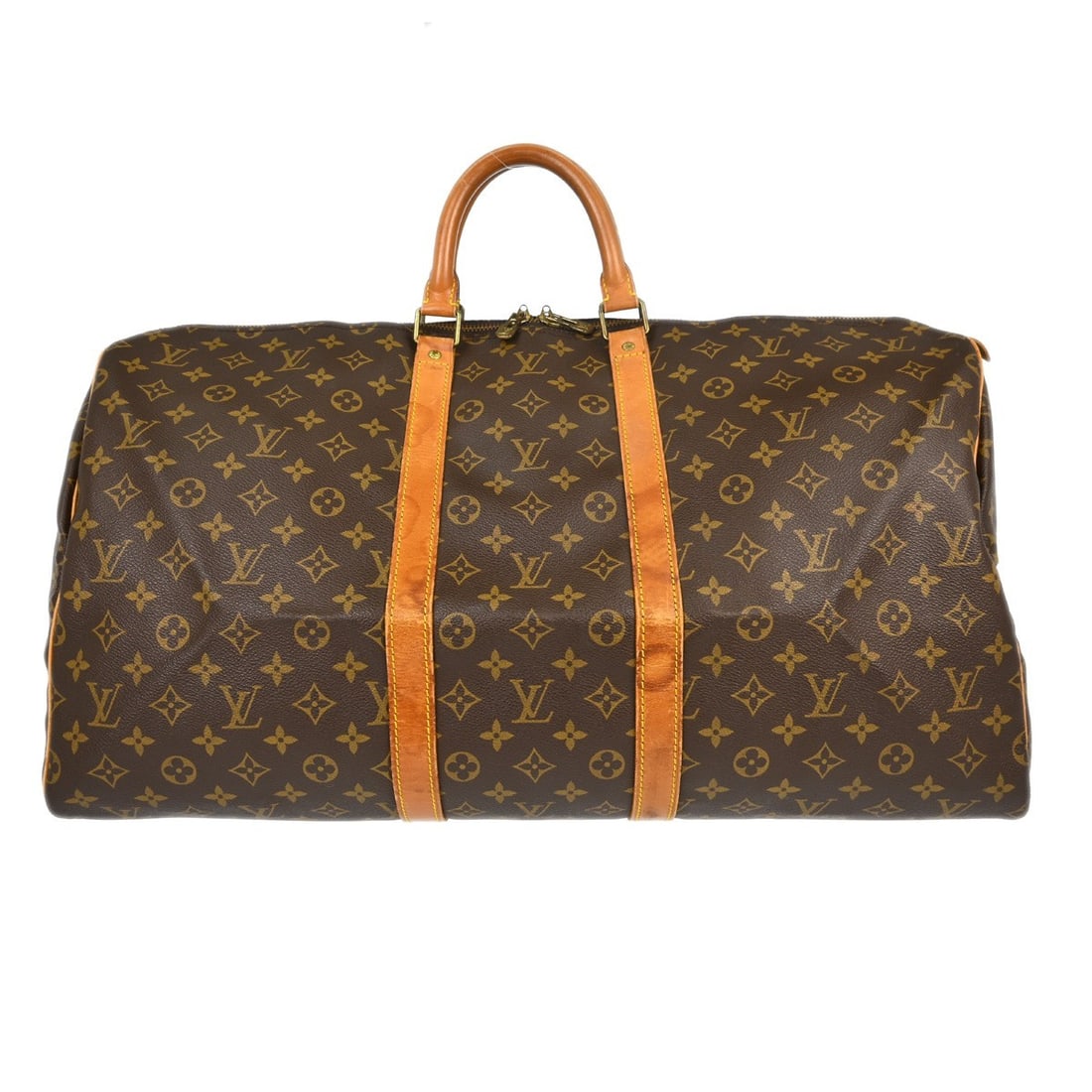 Louis Vuitton Keepall 60 Monogram Duffle Travel Bag: Louis Vuitton Keepall 60 Monogram Duffle Travel Bag This Louis Vuitton Keepall 60 travel handbag features the iconic monogram canvas with leather trim and double beige leather handles. Designed in an 