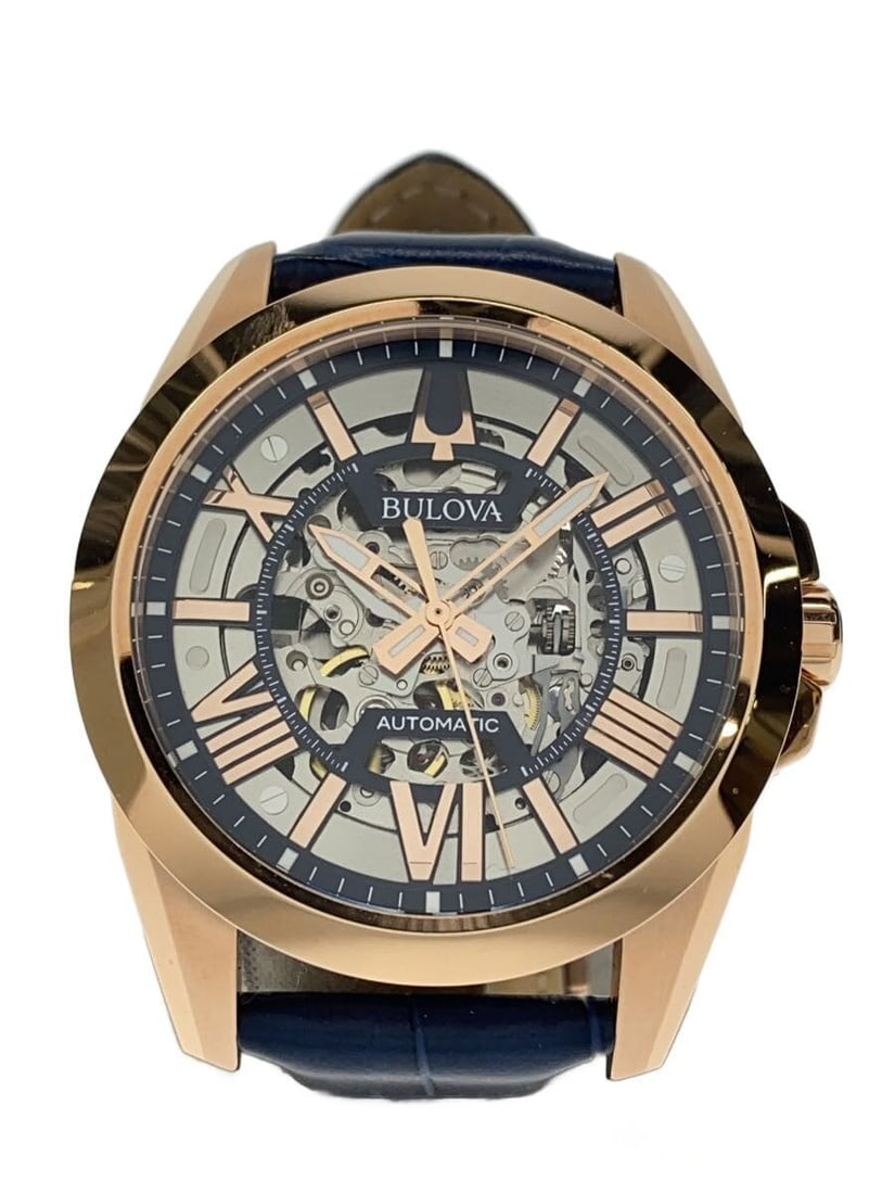 Bulova Men's Skeleton Automatic Leather Wristwatch Silver (1 of 6)
