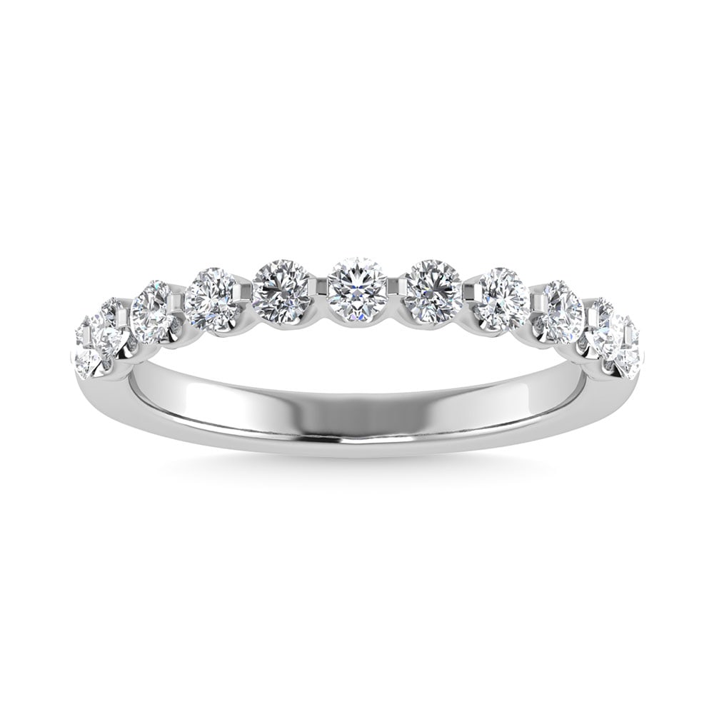 Diamond 1/2 Ct.Tw. Anniversary Band in 14K White Gold: Diamond 1/2 Ct.Tw. Anniversary Band in 14K White Gold 14k White Gold Stone Color: G-h Stone Clarity: I1 Each ring is presented in standard size 6.5. Complimentary resizing is available between sizes 5