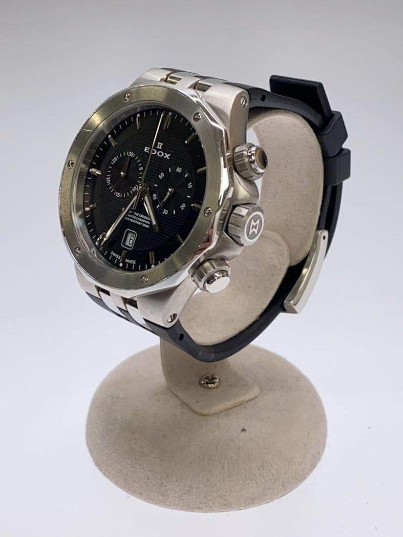 Edox Delfin quartz chronograph men's rubber wristwatch: Edox Delfin quartz chronograph men's rubber wristwatch This EDOX DELFIN Original Chronograph Quartz 10110 is a men's wristwatch featuring a black rubber band and a chronograph quartz movement. The wat