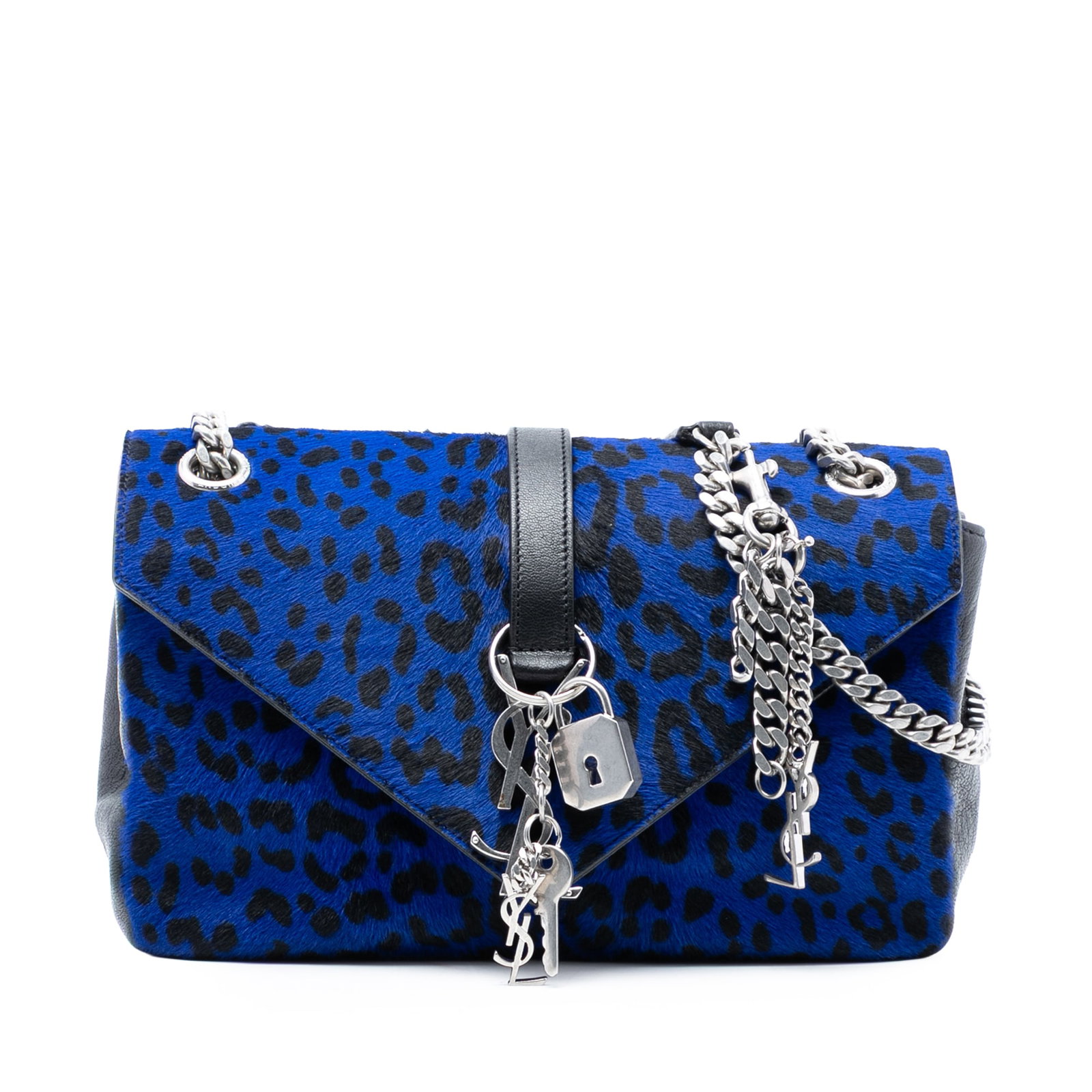 Saint Laurent College Bag Blue Leopard Pony Hair Shoulder Purse (1 of 9)