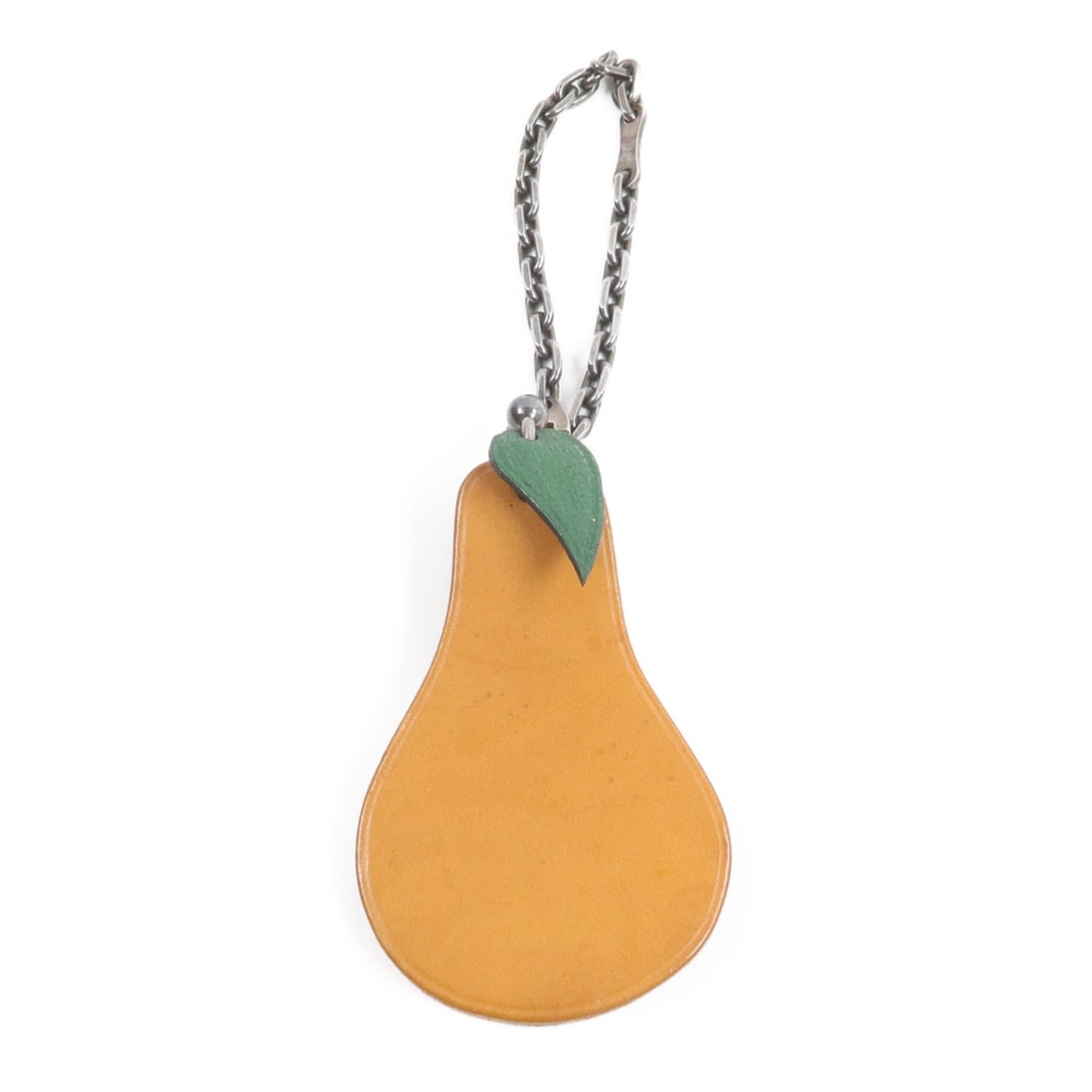Hermes Pearl Charm Brown Chevre Vache Leather: Hermes Pearl Charm Brown Chevre Vache Leather This Hermes Lafrance Pearl Charm is crafted from chevre and vache (calfskin) leather in brown and green tones. Designed as a stylish accessory, it feature