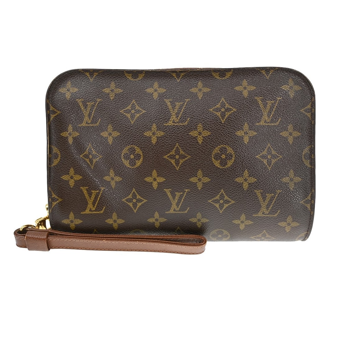 Louis Vuitton Orsay Monogram Canvas Clutch Bag M51790: Louis Vuitton Orsay Monogram Canvas Clutch Bag M51790 This Louis Vuitton Orsay clutch handbag features the iconic monogram canvas exterior with brown leather handle and strap. Designed in a compact,