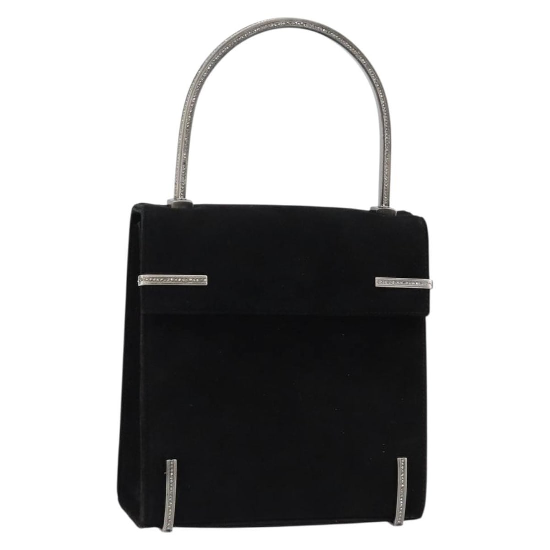 Salvatore Ferragamo Black Suede Hand Bag Silver Auth BA7548 Italy (1 of 18)