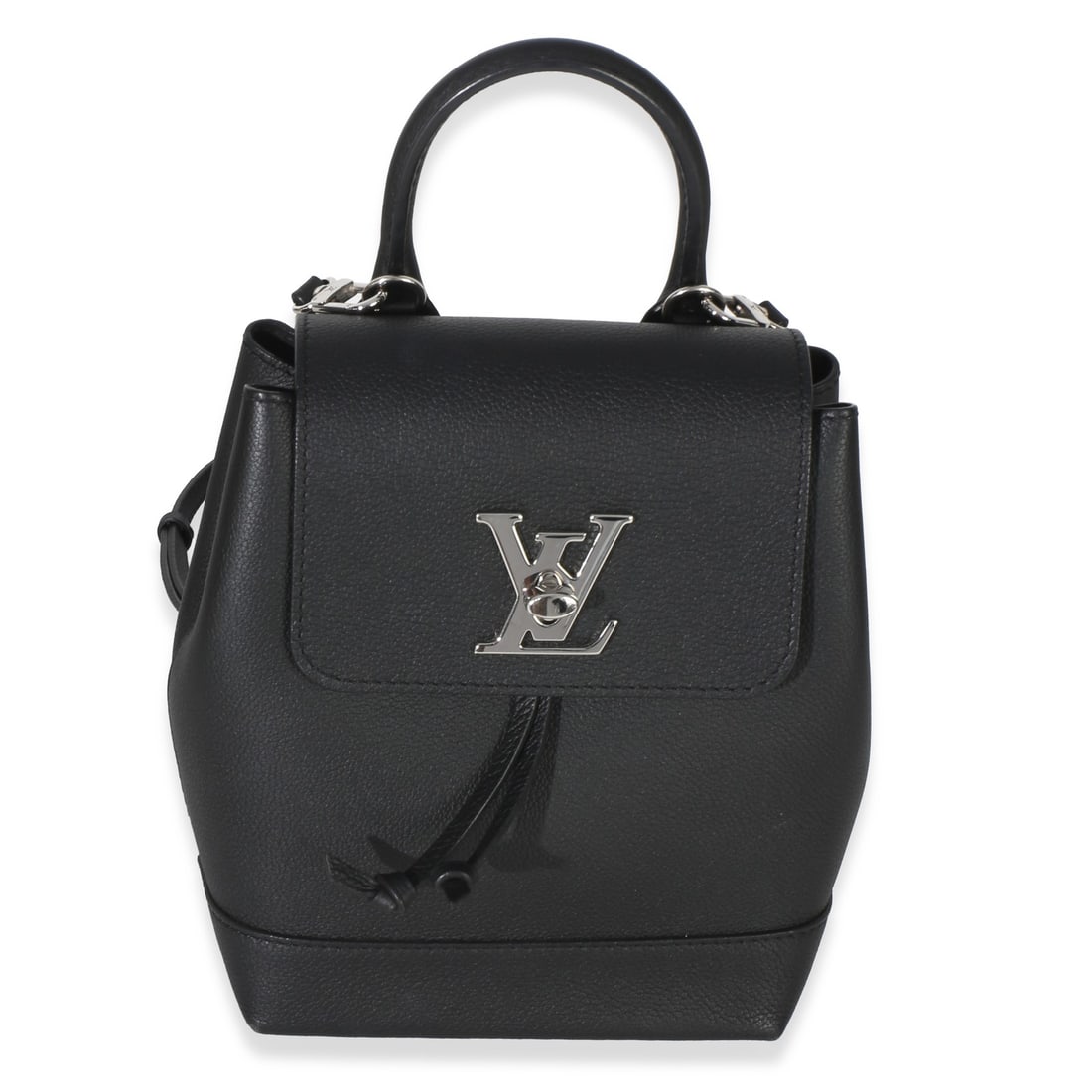 Louis Vuitton Lockme Mini Leather Backpack Black: Louis Vuitton Lockme Mini Leather Backpack Black This Louis Vuitton Lockme Mini Backpack is crafted from black calfskin leather and features a turnlock closure with silver-tone hardware. The interior 