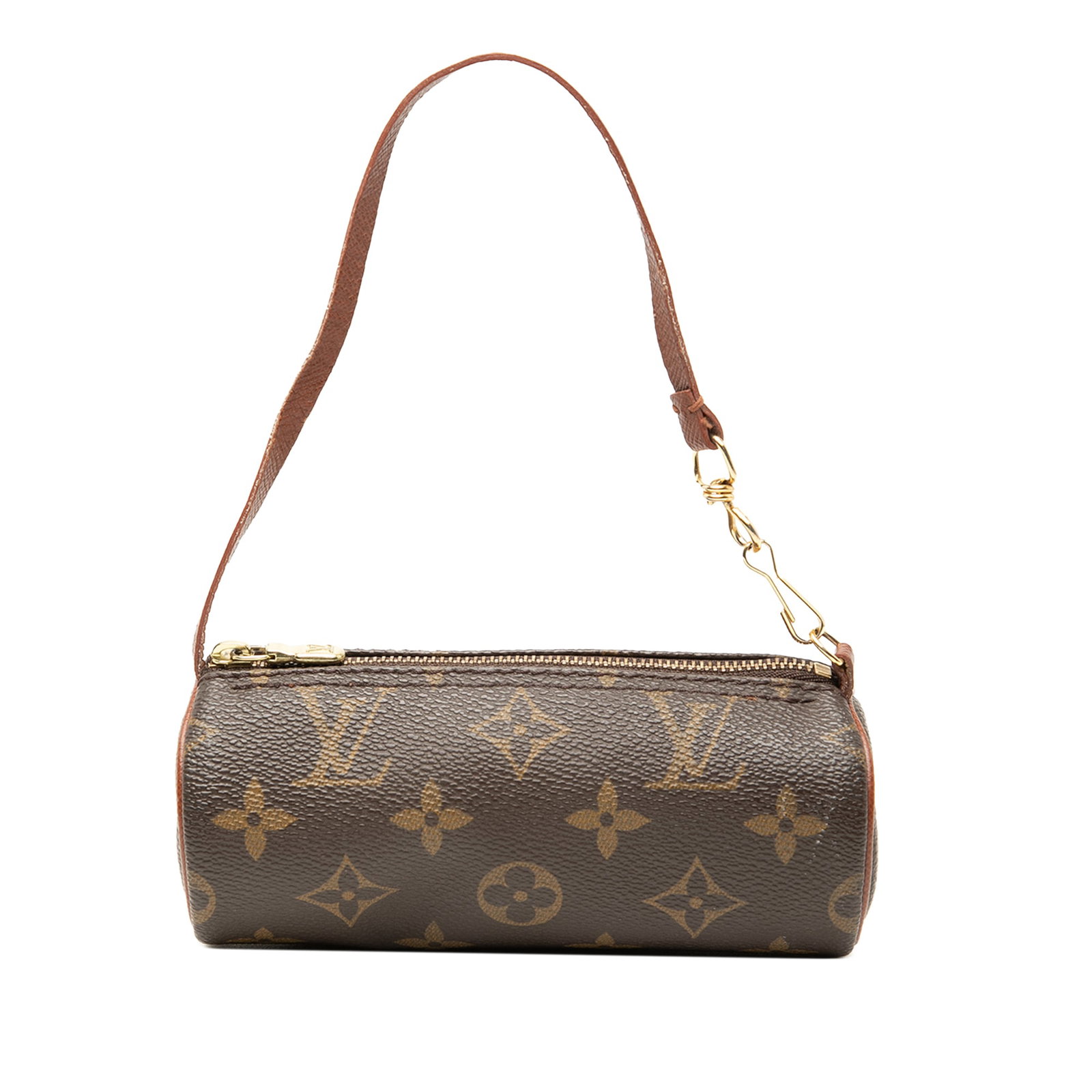 Louis Vuitton Papillon Pochette monogram canvas bag: Louis Vuitton Papillon Pochette monogram canvas bag This Louis Vuitton Monogram Papillon Pochette features the iconic monogram canvas with leather trim, a detachable leather strap, and a secure top zi