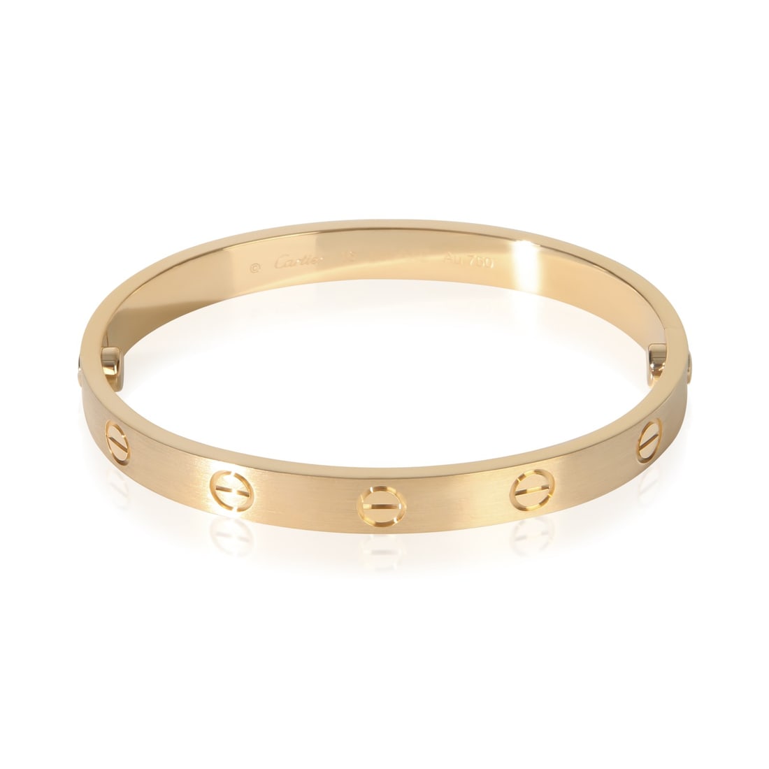 Cartier Love bracelet 18k yellow gold brushed finish 16 cm: Cartier Love bracelet 18k yellow gold brushed finish 16 cm This Cartier Brushed Finished Love Bracelet is crafted from 18k yellow gold and features the iconic screw motif. Designed for women, the brac