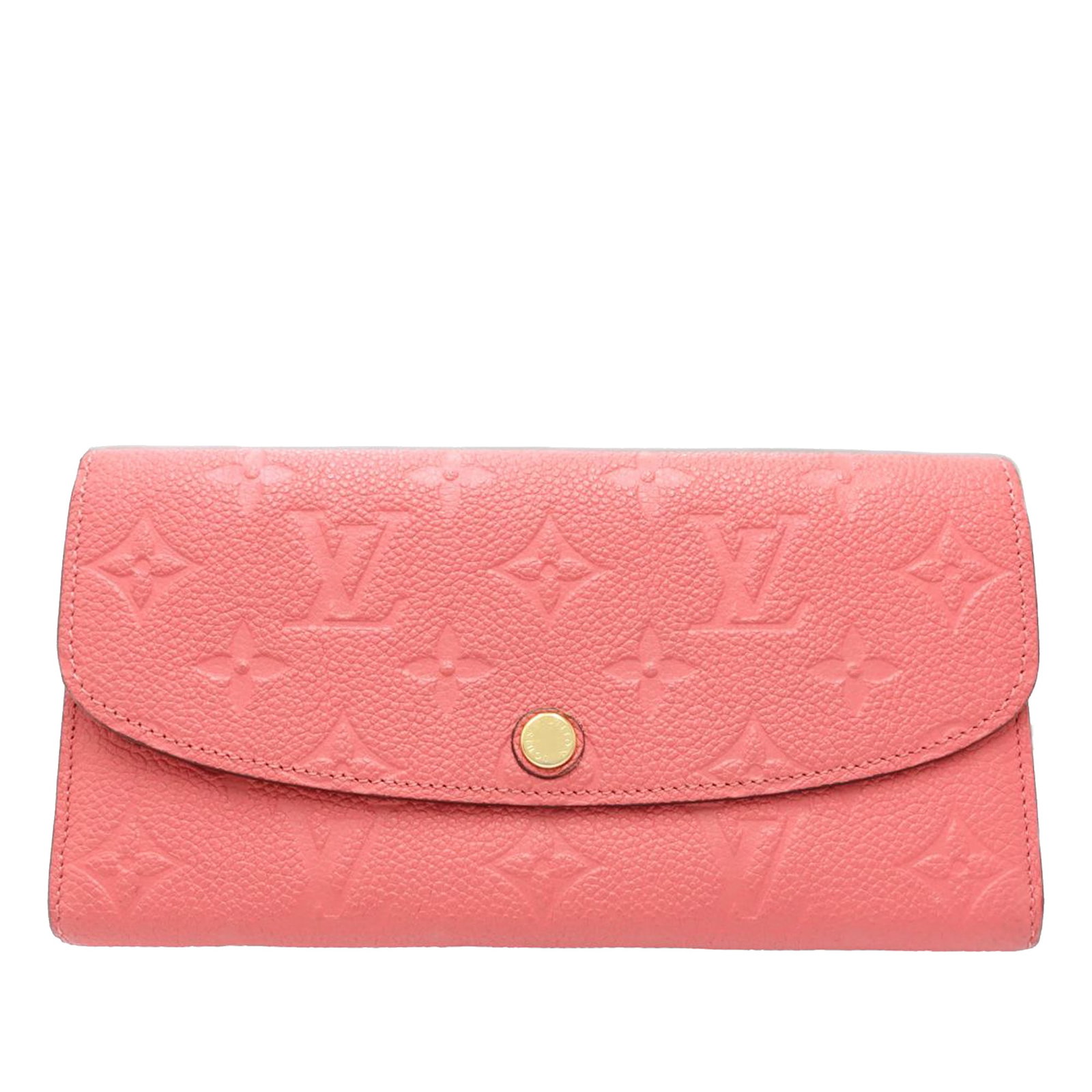 Louis Vuitton Emilie Monogram Empreinte Pink Leather Wallet: Louis Vuitton Emilie Monogram Empreinte Pink Leather Wallet This Louis Vuitton Monogram Empreinte Emilie Wallet is crafted from embossed leather in a pink hue. It features a front flap with snap closu