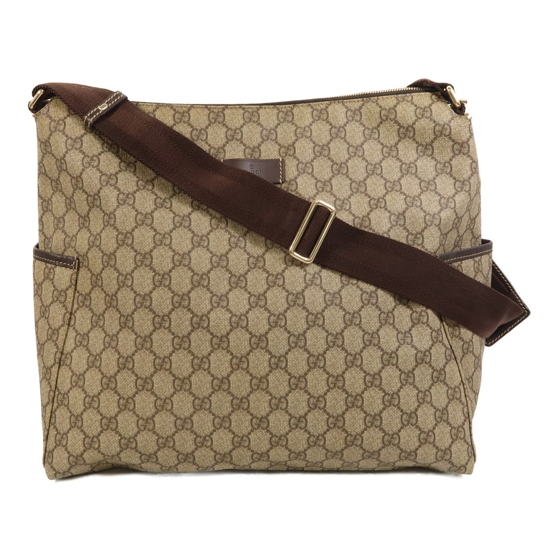 Gucci GG Brown Coated Canvas Shoulder Bag: Gucci GG Brown Coated Canvas Shoulder Bag This GUCCI shoulder bag features a classic brown PVC coated canvas exterior and is designed for women. The bag offers a spacious interior and a timeless silho