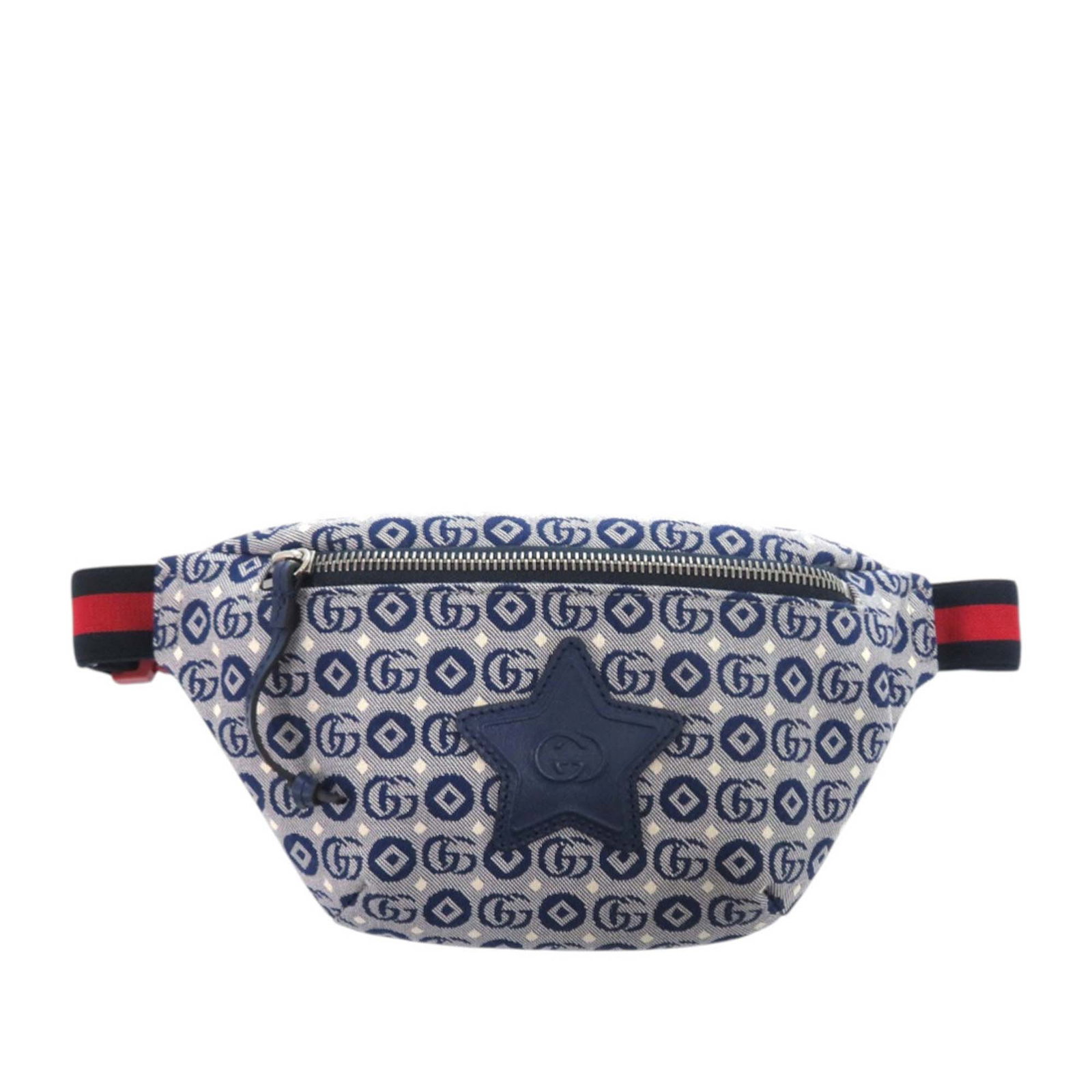 Gucci Kids GG Canvas Star Web Blue Waist Bag: Gucci Kids GG Canvas Star Web Blue Waist Bag This Gucci Kids GG Canvas Star Web Belt Bag is crafted from printed canvas and features a blue colorway. The bag is designed with an adjustable flat waist 