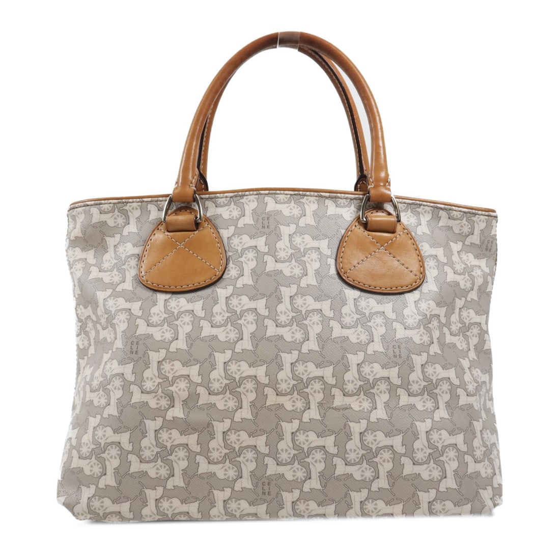 Celine GHW Grey Beige Brown Coated Canvas Women's Handbag: Celine GHW Grey Beige Brown Coated Canvas Women's Handbag This CELINE handbag features a sophisticated gray, beige, and brown color palette and is crafted from durable PVC coated canvas. Designed for 