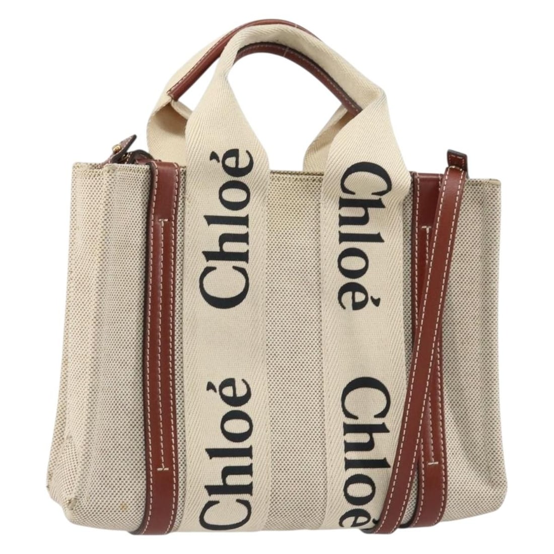 Chloe Woody Hand Bag Beige Gold Canvas 2way Authentic Italy (1 of 18)