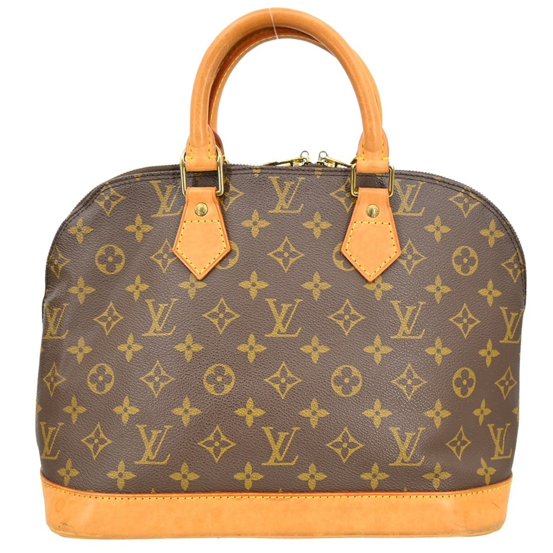 Louis Vuitton Alma Monogram Canvas Zip Handbag: Louis Vuitton Alma Monogram Canvas Zip Handbag This Louis Vuitton Alma handbag features the iconic monogram canvas exterior with beige double handles and a zip closure. Designed in a medium size, it i