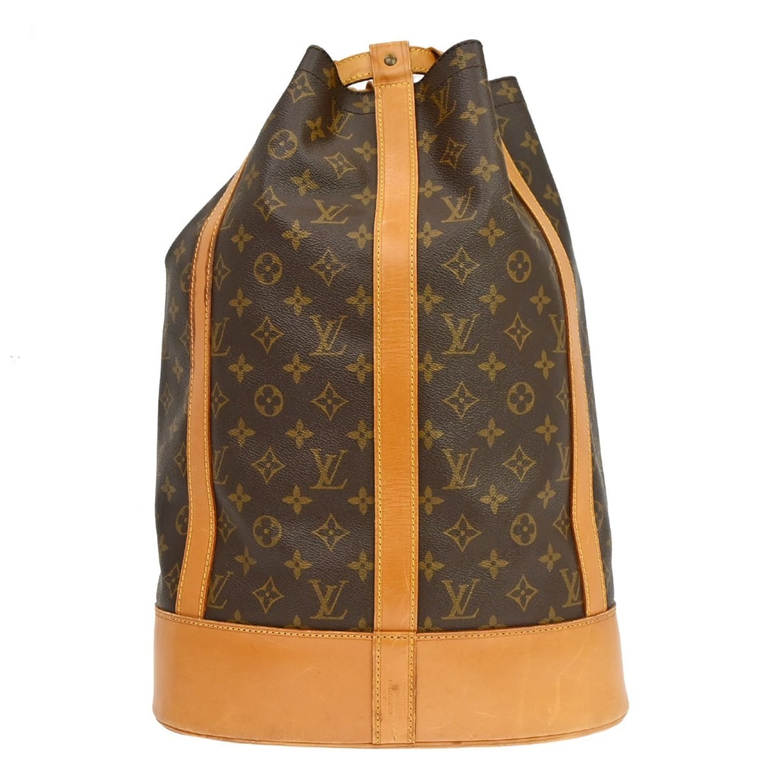 Louis Vuitton Randonnee GM Monogram Canvas Shoulder Bag: Louis Vuitton Randonnee GM Monogram Canvas Shoulder Bag This Louis Vuitton Randonnee GM Drawstring Bag features the iconic monogram canvas with leather accents and gold-tone hardware. Designed as a vi