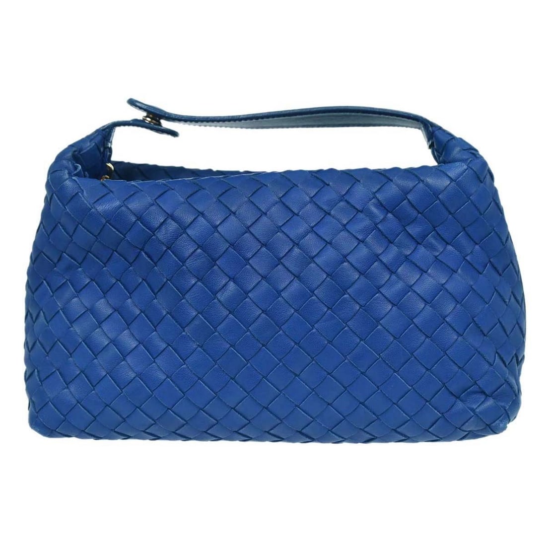 Bottega Veneta Blue Leather Intrecciato Handbag: Bottega Veneta Blue Leather Intrecciato Handbag This Bottega Veneta Intrecciato handbag features the brand's signature woven leather design in a striking blue color. Crafted in Italy, it offers a comp
