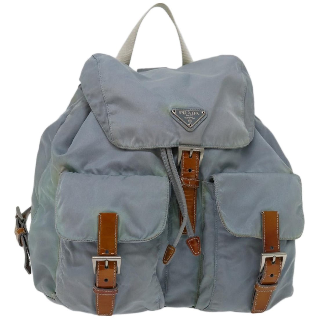 Prada Nylon Light Blue Women Backpack Italy Guarantee Card: Prada Nylon Light Blue Women Backpack Italy Guarantee Card This PRADA backpack is crafted from light blue nylon and designed for women. Made in Italy, it features a spacious interior and practical dim
