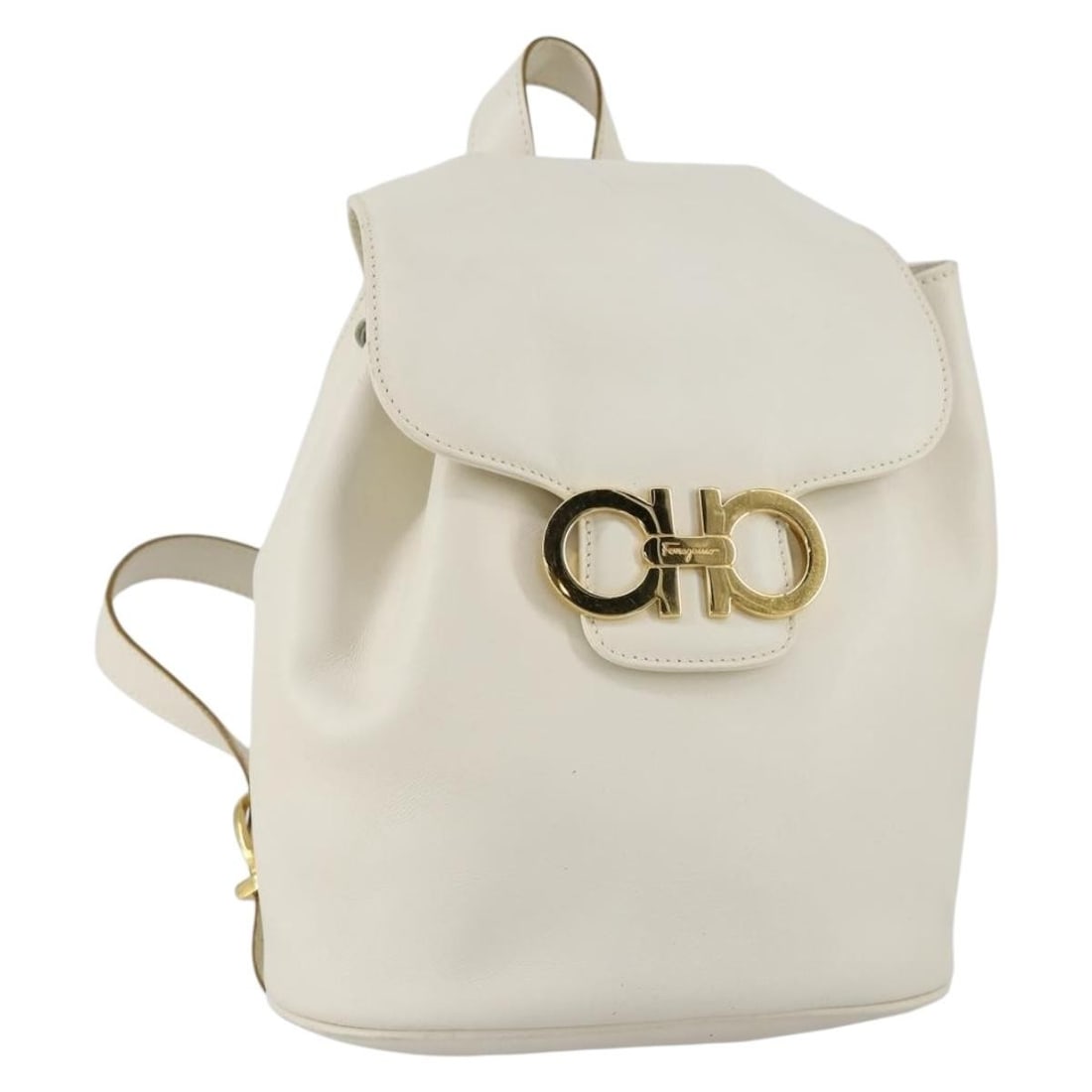 Salvatore Ferragamo White Gold Leather Backpack Auth 154163: Salvatore Ferragamo White Gold Leather Backpack Auth 154163 This Salvatore Ferragamo backpack is crafted from white and gold leather and designed for women. Made in Italy, it features a compact silhou