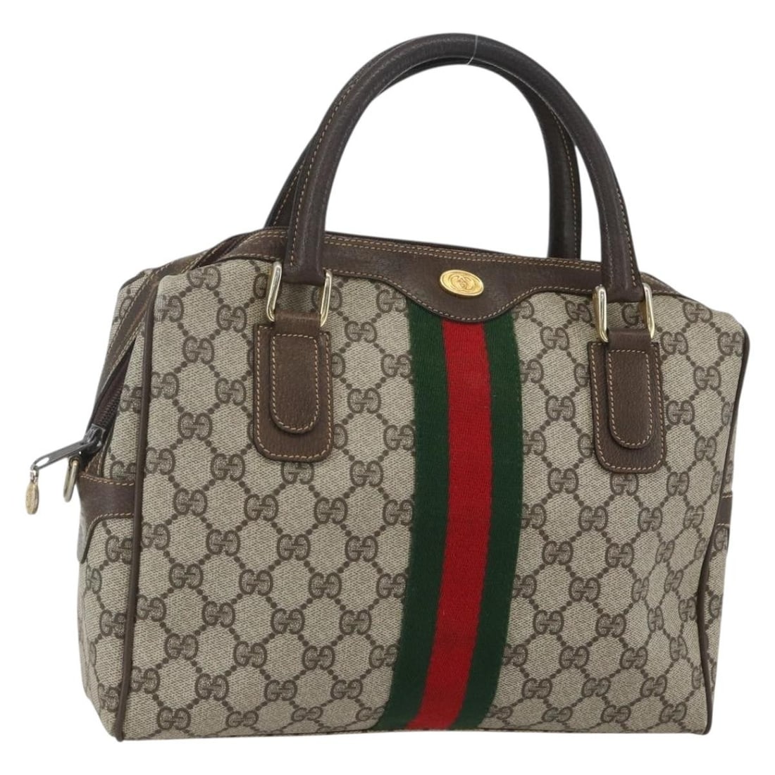 GUCCI GG Supreme Web Sherry Line Hand Bag Beige Gold 378 002 3839 Auth Italy (1 of 18)