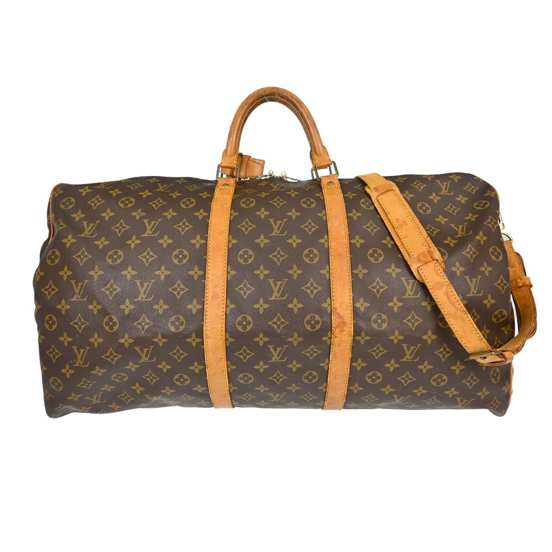 Louis Vuitton Keepall Bandouliere 60 Monogram Duffle Bag: Louis Vuitton Keepall Bandouliere 60 Monogram Duffle Bag This is a vintage Louis Vuitton Keepall Bandouliere 60 duffle bag crafted from monogram canvas leather. Designed for travel, it features a zip 