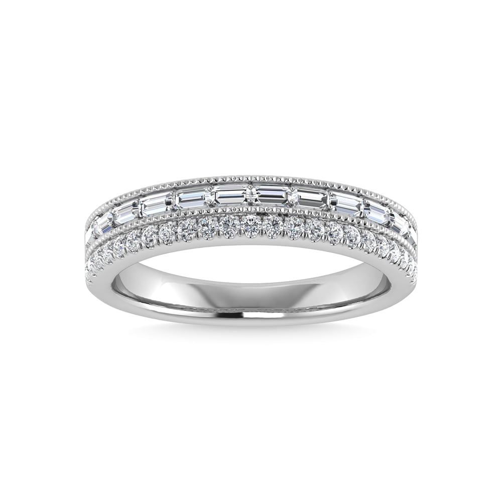 14K White Gold Diamond 1/3 Ct.Tw. Fashion Bands: 14K White Gold Diamond 1/3 Ct.Tw. Fashion Bands 14k White Gold Stone Color: G-h Stone Clarity: Si2 Each ring is presented in standard size 6.5. Complimentary resizing is available between sizes 510 (i