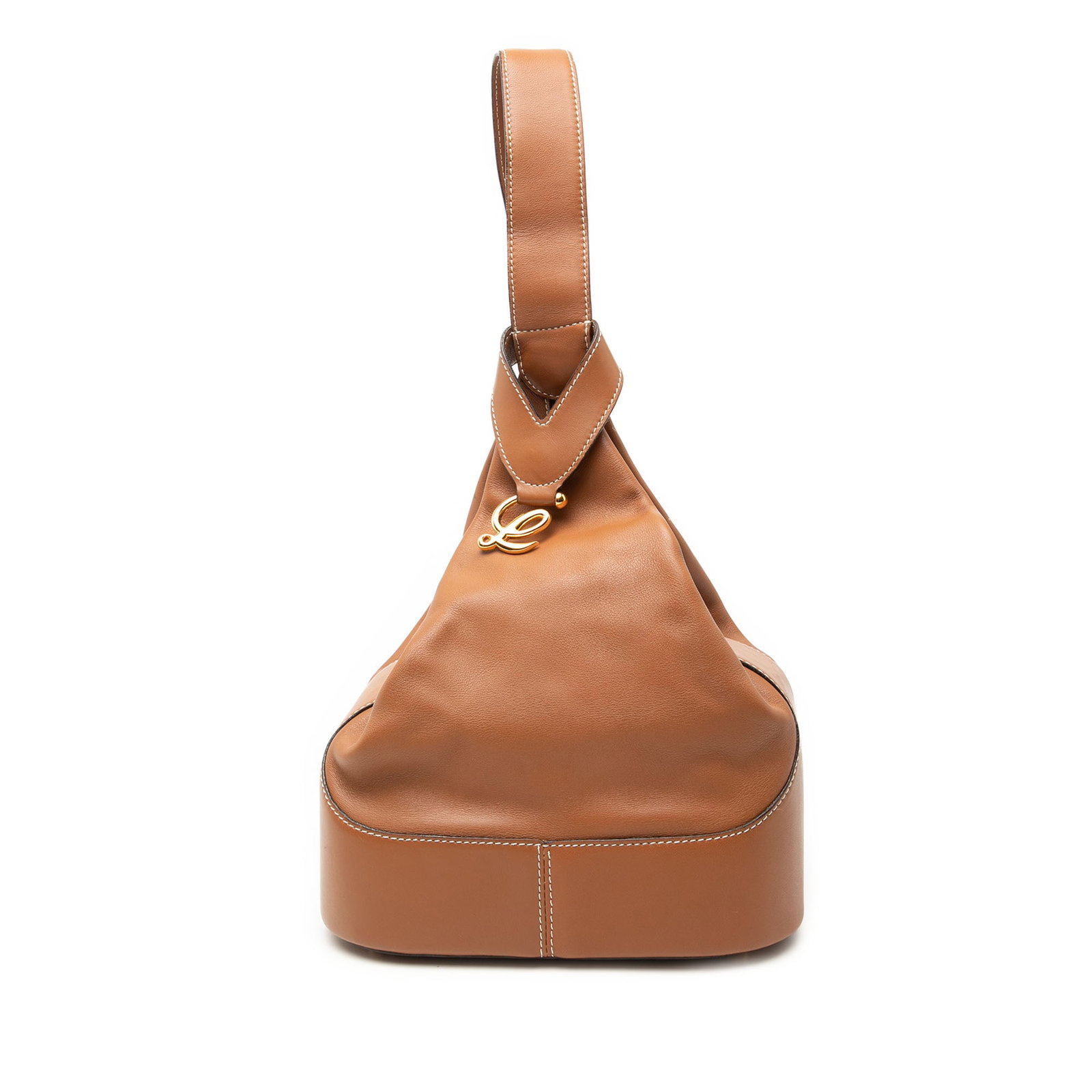 Anton Triangle Leather Backpack by Loewe with Detachable Strap: Anton Triangle Leather Backpack by Loewe with Detachable Strap This LOEWE Anton Triangle Backpack is crafted from brown leather with leather trim and features a unique triangular silhouette. The bag i