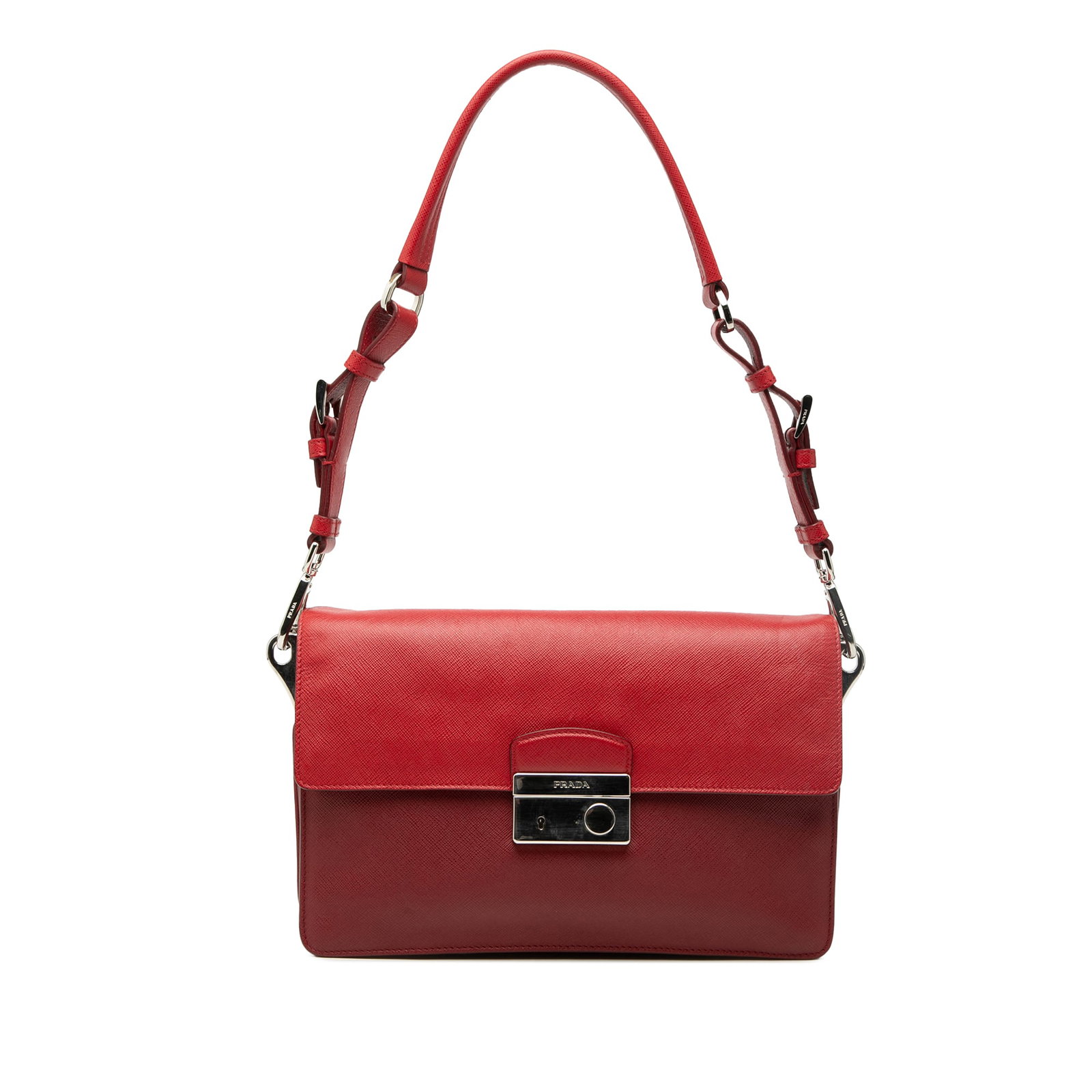 Prada red Saffiano leather Sound Lock satchel (1 of 7)
