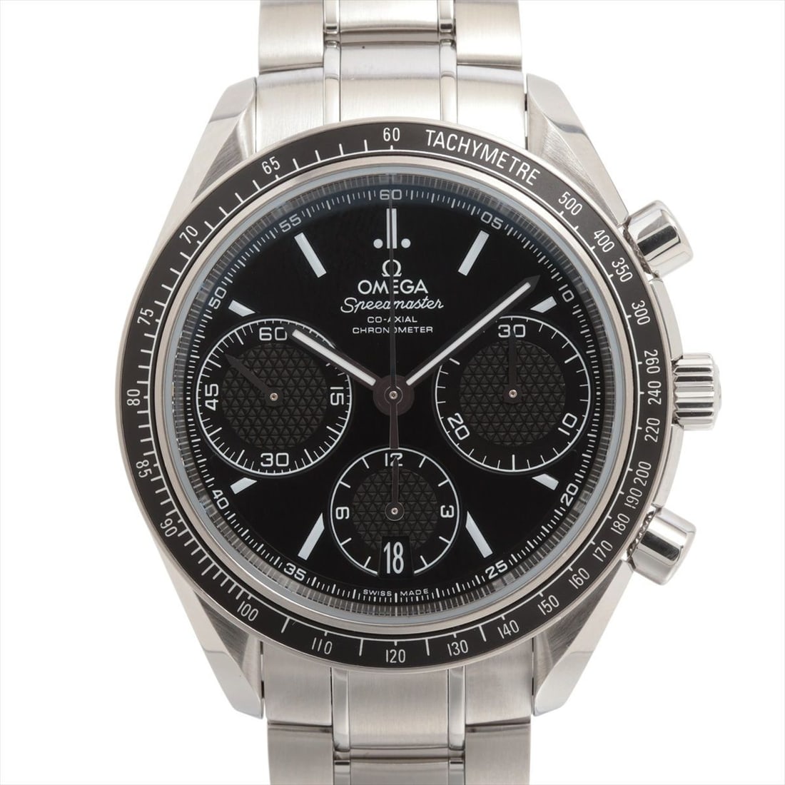 Omega Speedmaster Racing Co-Axial Automatic Black Dial Box: Omega Speedmaster Racing Co-Axial Automatic Black Dial Box This OMEGA Speedmaster Racing Co-Axial Chronometer wristwatch features a stainless steel case and bracelet with a polished finish. Designed f