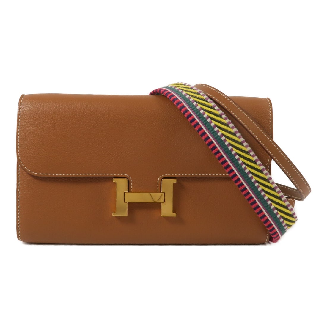Hermes Constance To Go Gold Calfskin Shoulder Bag: Hermes Constance To Go Gold Calfskin Shoulder Bag This HERMES Constance To Go shoulder bag features Evercolor calfskin leather in a gold hue, complemented by gold-tone hardware. Designed for women, th