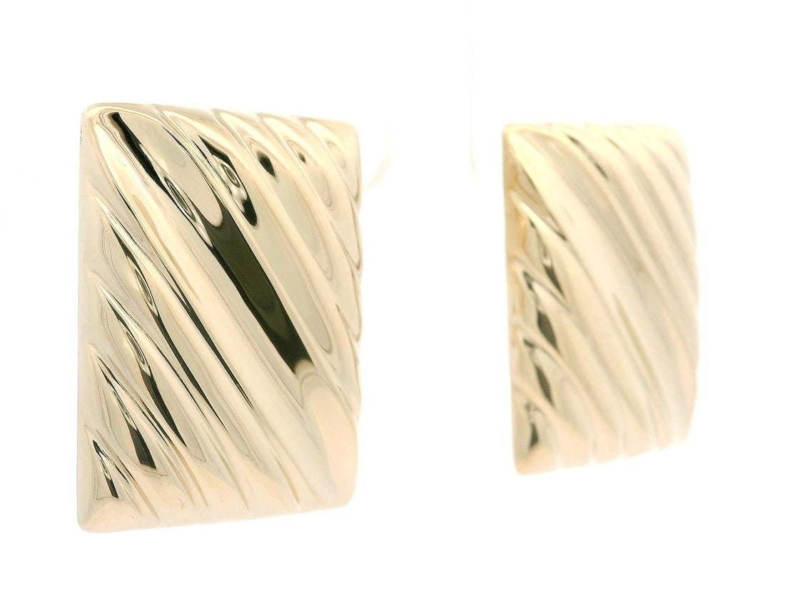 14k Yellow Gold Large Rectangular Omega Button Earrings - 2
