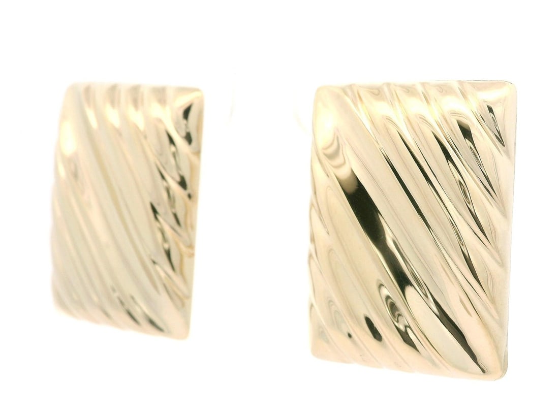 14k Yellow Gold Large Rectangular Omega Button Earrings - 3