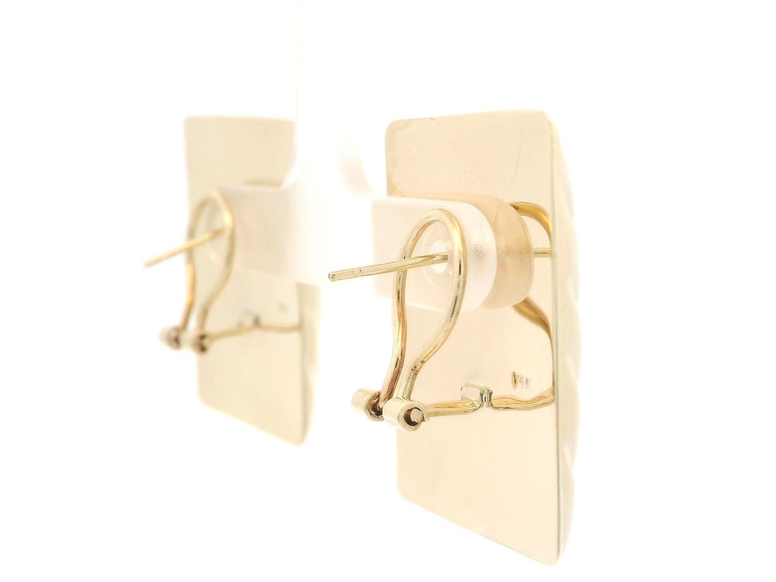 14k Yellow Gold Large Rectangular Omega Button Earrings - 4