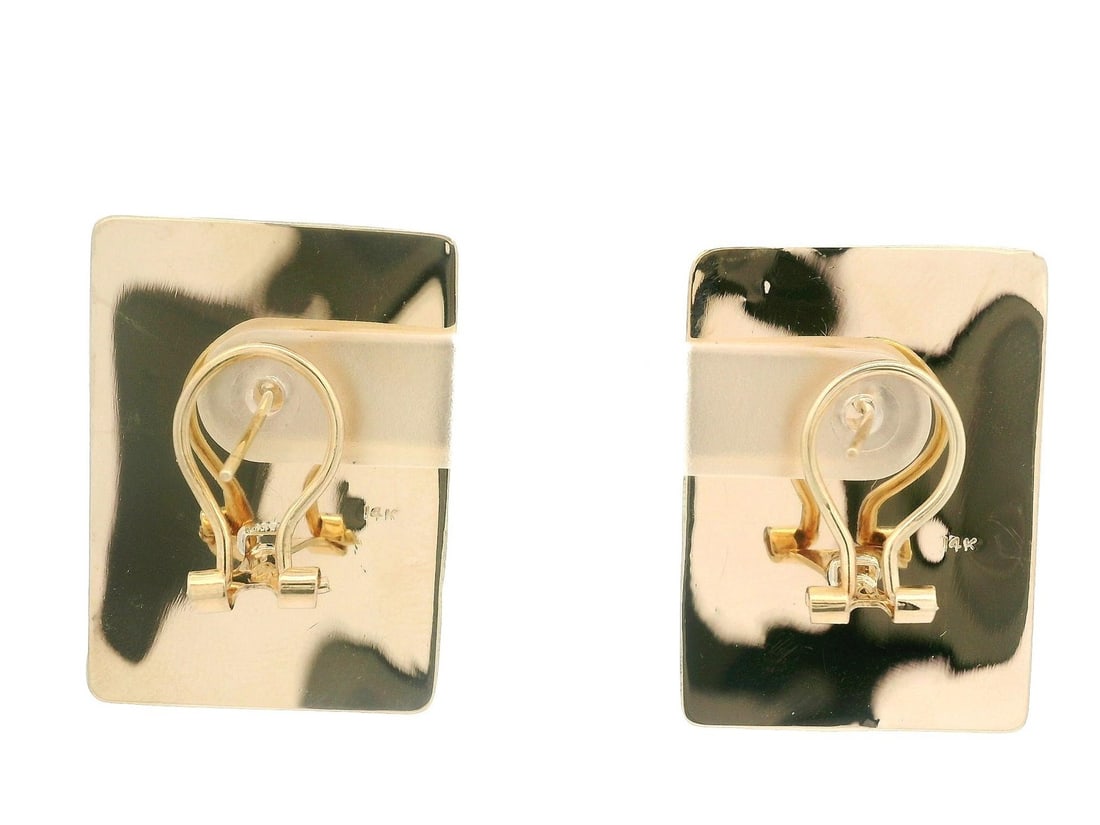14k Yellow Gold Large Rectangular Omega Button Earrings - 5