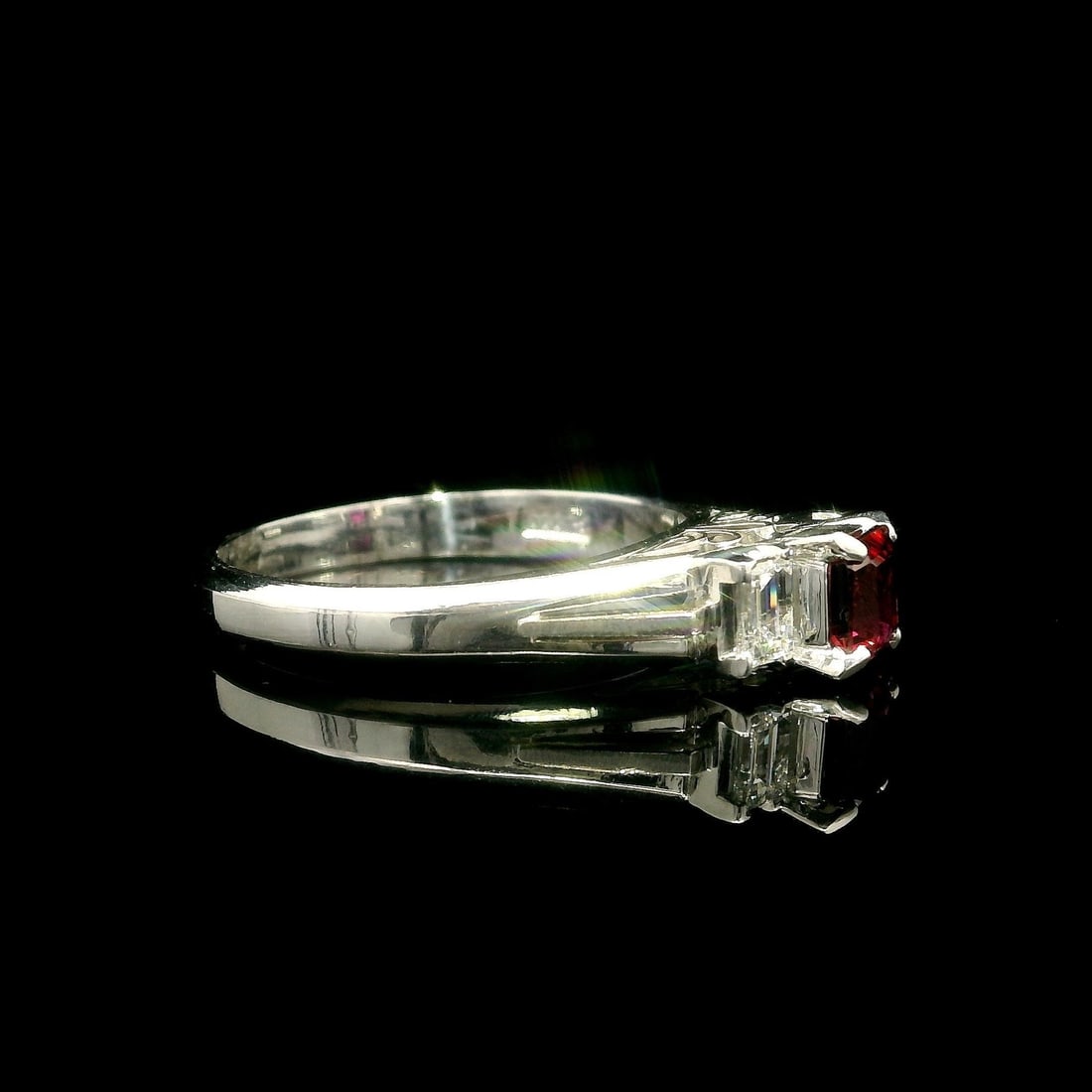 Platinum 0.92ct Square Ruby Ring with Baguette Diamonds - 14