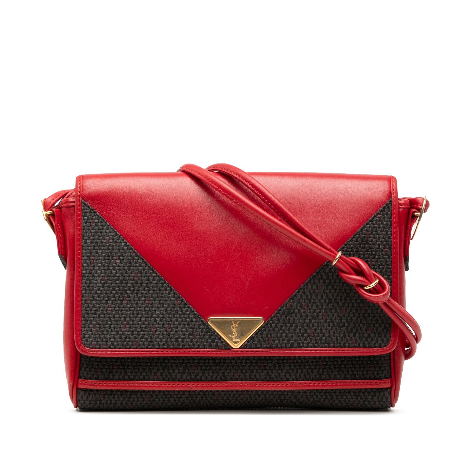 Saint Laurent Envelope Crossbody Bag in Coated Canvas with Leather Trim: Saint Laurent Envelope Crossbody Bag in Coated Canvas with Leather Trim This Saint Laurent crossbody bag features a coated canvas body with leather trim, a rolled leather strap, a flap with snap closu