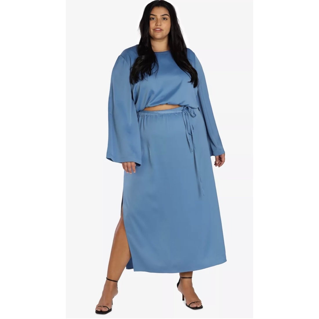 Bar III Nicole Williams Plus Size Satin Maxi Skirt Blue 3X (1 of 1)