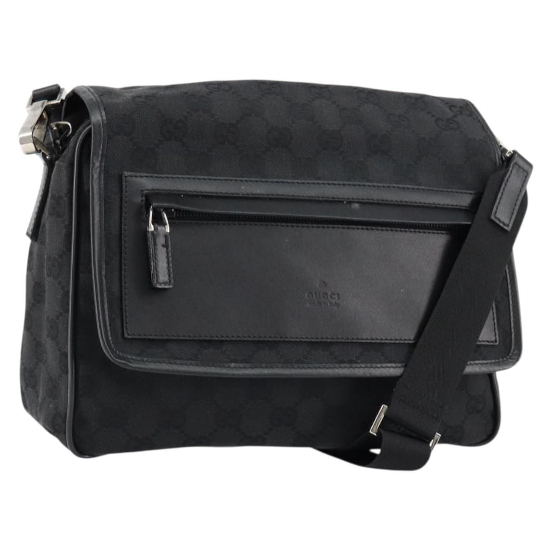 GUCCI GG Canvas Shoulder Bag Black Silver 28562 Authentic Italy (1 of 18)