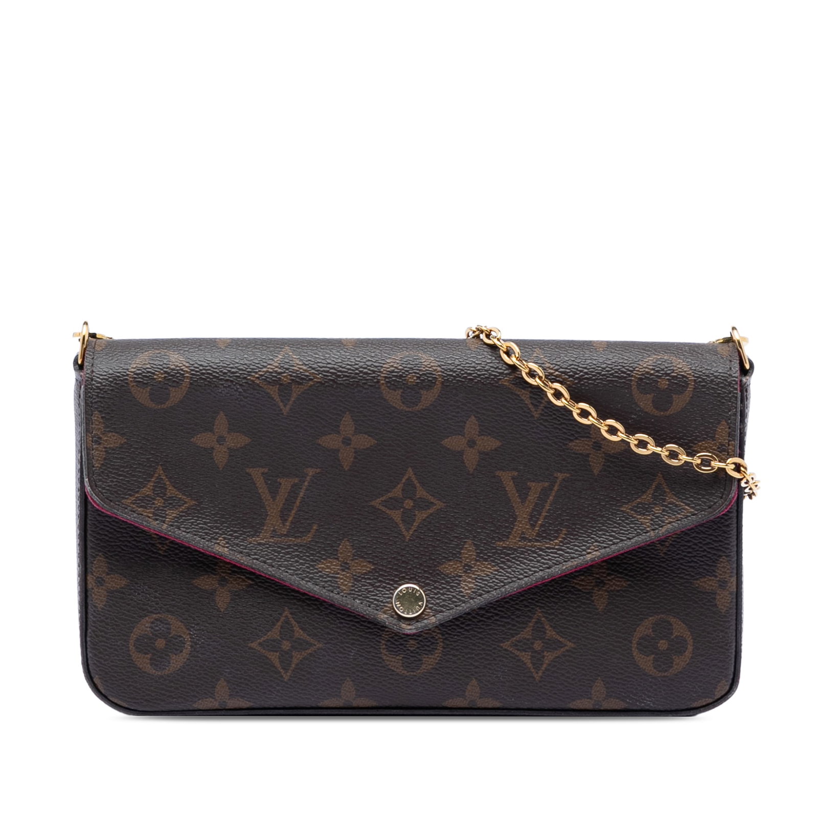 Louis Vuitton Pochette Felicie Crossbody Bag with Monogram Canvas and Chain Strap: Louis Vuitton Pochette Felicie Crossbody Bag with Monogram Canvas and Chain Strap The Louis Vuitton Monogram Pochette Felicie is a crossbody bag crafted from signature monogram canvas. It features a d