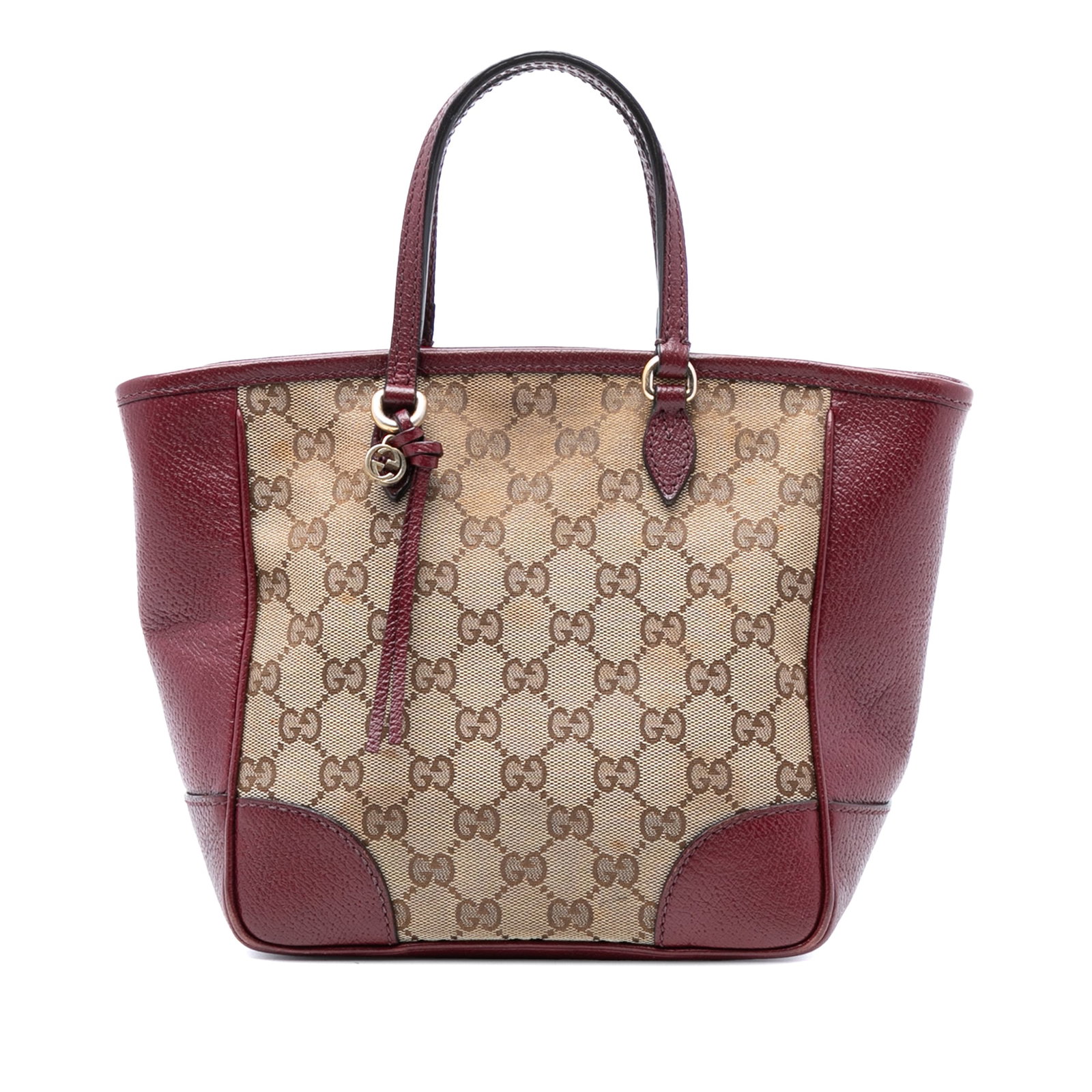 Gucci Bree Beige GG Canvas Satchel: Gucci Bree Beige GG Canvas Satchel This Gucci Small GG Canvas Bree Satchel features a beige canvas body with leather trim, flat leather handles, a top zip closure, and interior zip and slip pockets. T