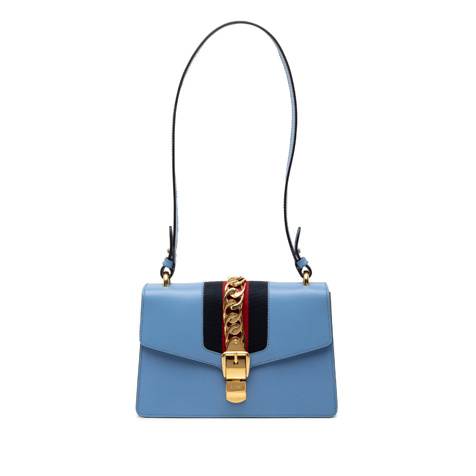 Gucci Sylvie Small Blue Leather Satchel with Web Detail and Shoulder Strap (1 of 7)
