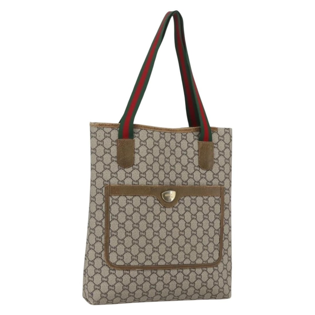 Gucci GG Plus Supreme Web Sherry Line beige gold tote bag: Gucci GG Plus Supreme Web Sherry Line beige gold tote bag This Gucci GG Plus Supreme Web Sherry Line tote bag is crafted from beige and gold PVC leather with GG canvas accents. Designed for women, it 